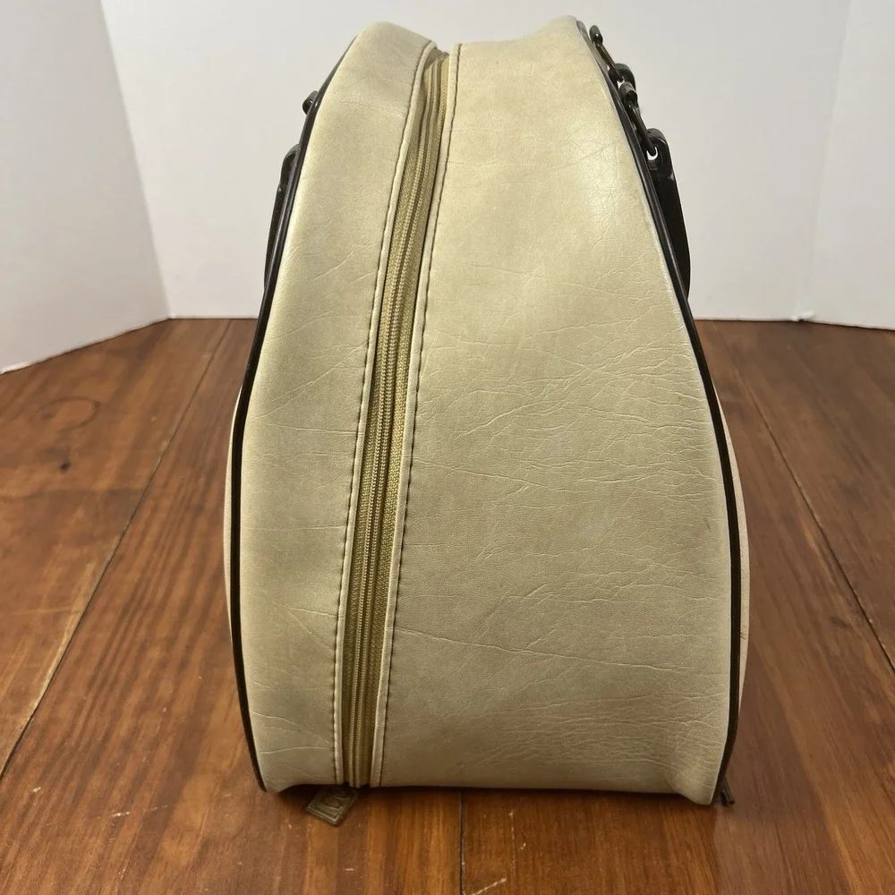 Vintage Brunswick Bowling Ball Bag Retro Striped Cream Brown Tan 1970s